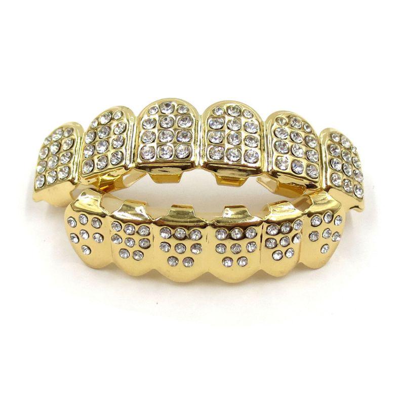 New Fshion Hip Hop Gold Silver Colour Iced Out CZ Teeth Grillz Top Bottom Men Women Jewelry Party Gifts