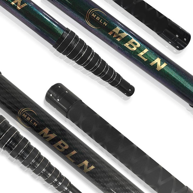 Ultra-compact retractable carbon fiber landing net handles: 58cm retracted, 336.5cm extended.