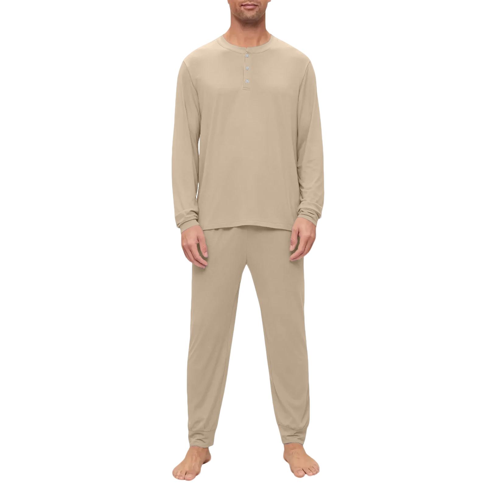 Мужской пижамный комплект, с длинным рукавом и длинными брюками, двухпредметный комплект M светло-зеленый