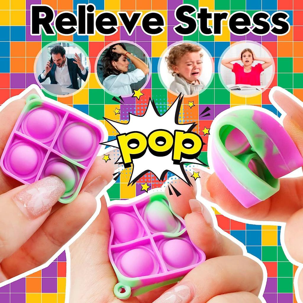 10-50 Stück Mini Schlüsselanhänger Fidget Spielzeug Großhandel Push Stressabbau Quadratischer Schlüsselring Gastgeschenke Büro Schreibtischspielzeug für Kinder Erwachsene Spielzeug
