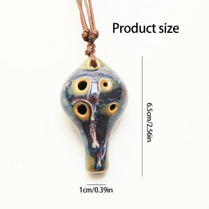 Practical Beginner Ceramic Ocarina 6 Hole Pendant Instrument with Cord for Students, Classroom Study and Regular Practice Use