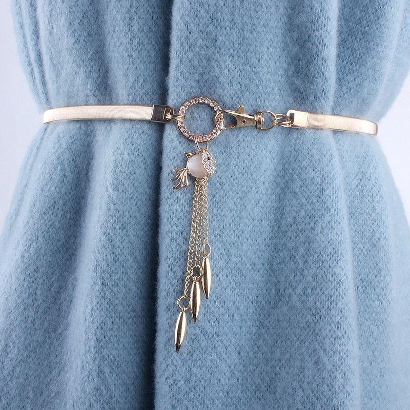 Elegant Metal Spring Waist Chain With Sparkling Fox Pendant For Women Fashion Accessories