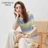Kemengboka Women's Silk Blend Striped Knit Short Sleeve T-Shirt