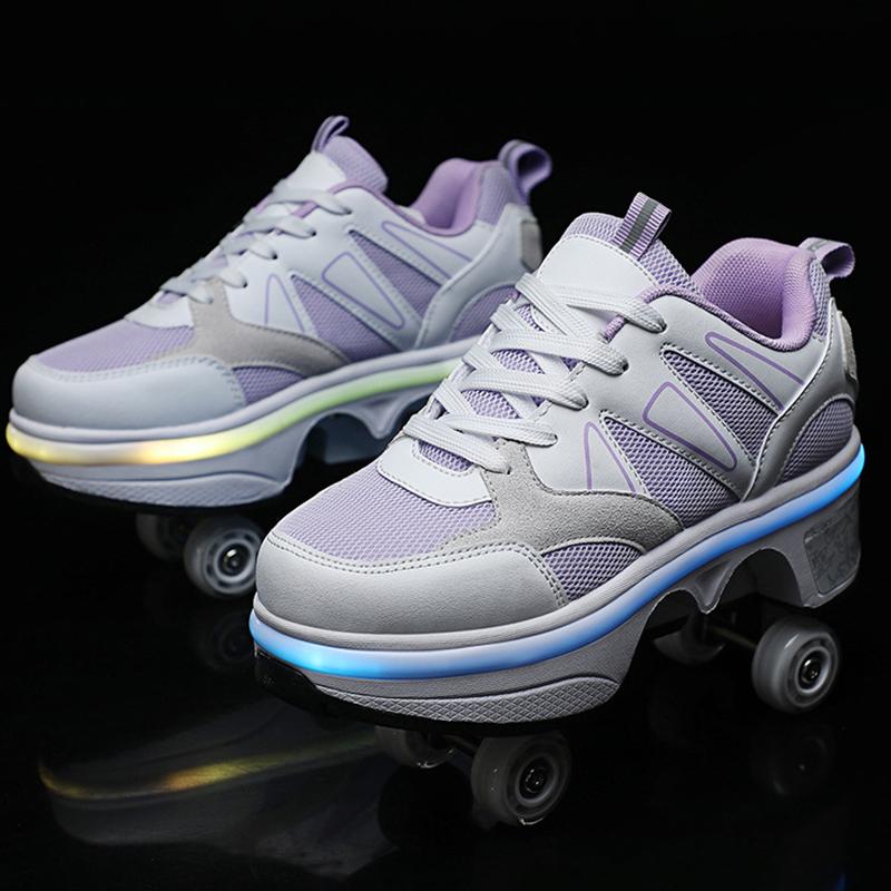 

Double-Row Deform Wheel Automatic Walking Shoes Invisible Deformation Roller Skate 2 in 1 Removable Pulley Skate Skating Parkour EUR33
