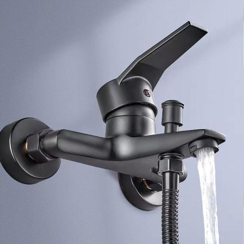 Black Zinc Alloy Shower Faucets Wall Mounted Cold Water Dual Spout Mixer Tap For Bathroom Splitter Bath Shower Basin
