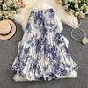 Autumn Mid-Length Black & White Ink Wash Pleated A-Line Skirt