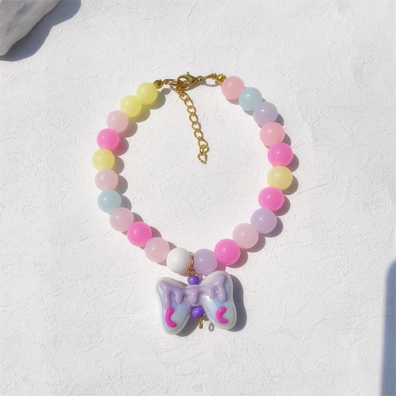 Handmade Colorful Beaded Pet Necklace Cute Flower Accessories Acrylic Cat & Dog Ornaments Princess Style Decorative Collar