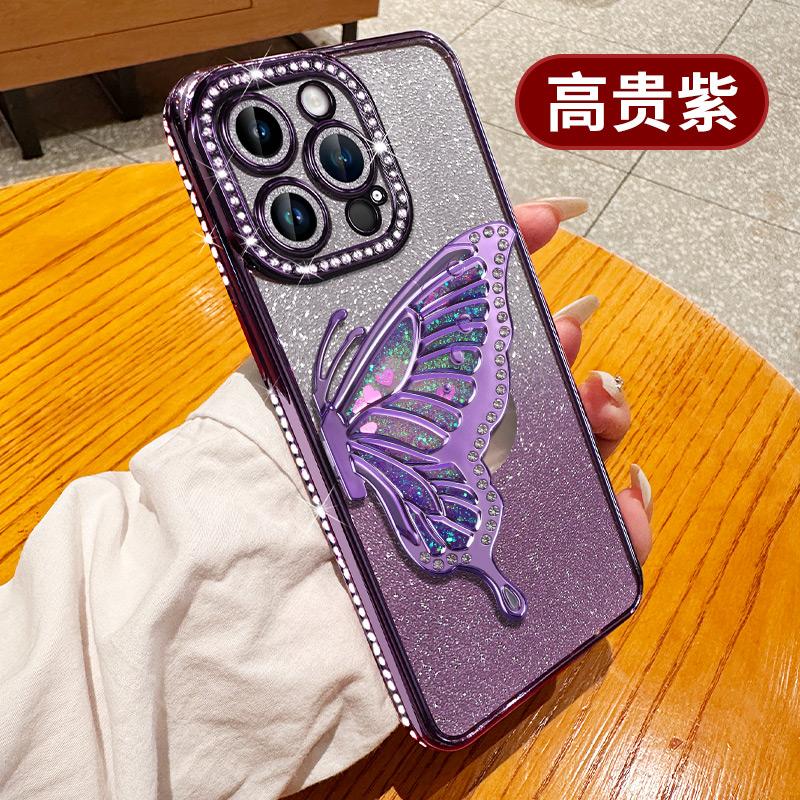 Diamond Glitter Magsafe Phone Case For iPhone 16 16E 11 14 13 12 15 Pro Max Butterfly Magnetic Holder Stand Soft Cover
