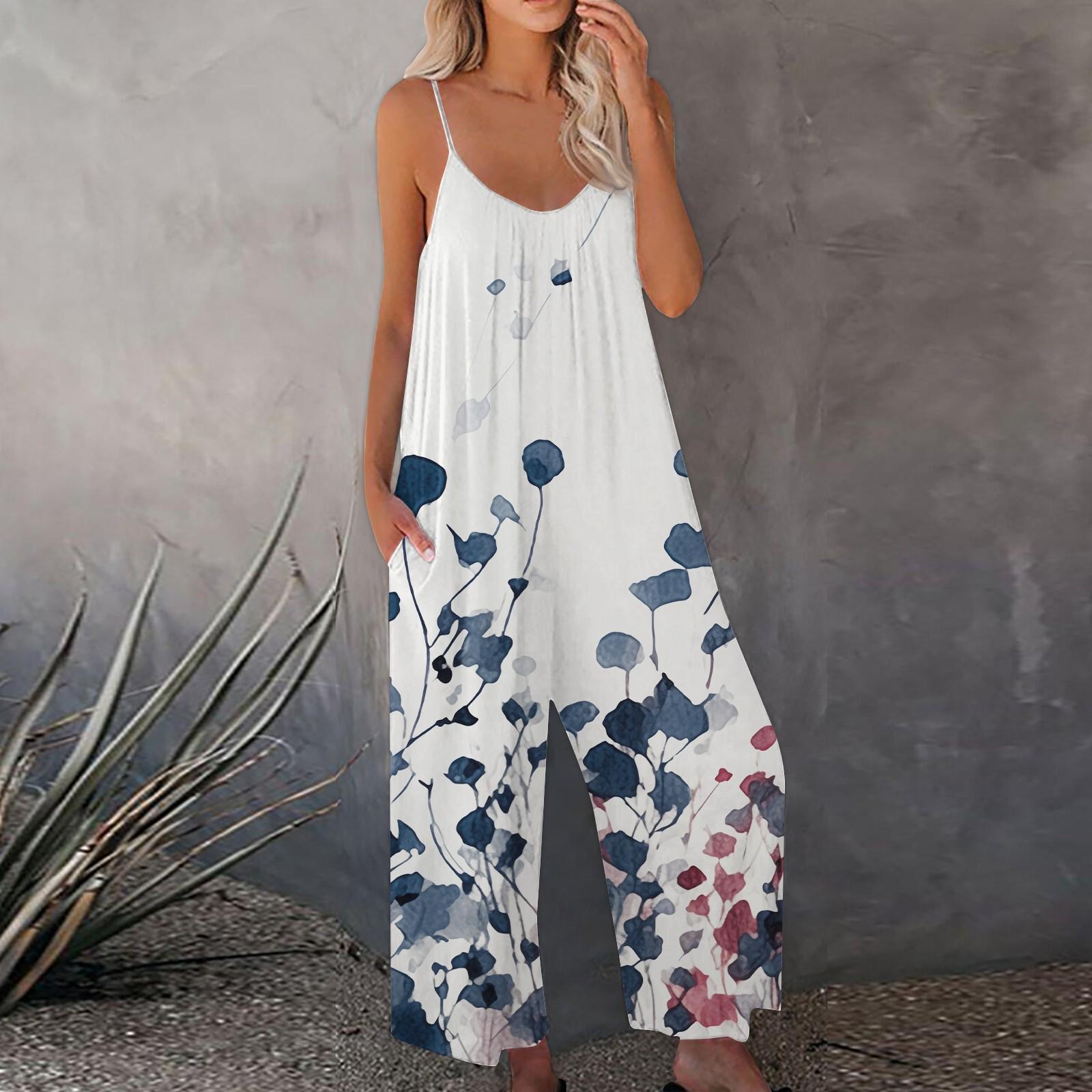 

Женский комбинезон с принтом, повседневный свободный комбинезон с регулируемыми подтяжками XXXL белый