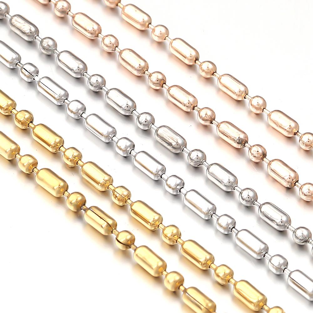 10Yards/Roll Stainless Steel Ball Beads Chain 2.4mm Oval Loose Spacer Beads Chain For Jewelry Making DIY Necklace Keychain Decor