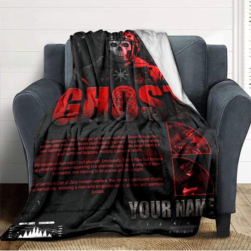 Name Custom Ghost COD Print Flannel Blanket High Quality Warm Comfortable Cover for All Seasons Perfect for Gifts Home Decor