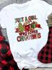 (Asian Size) Women Holiday Print Tee Top festival Merry Christmas New Year letter sweet 90s Casual  Lady Short Sleeve Fashion Graphic T-shirts