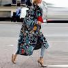 Women Fashion Printed Trench Coat Long Outerwear Cardigan Pocket Jacket Overcoat