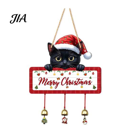 Indoor Holiday Party Supplies Merry Christmas Wooden Wall Door Hanging Sign with Bells, Rustic Santa Snowman Decor Tree Reindeer Decorative