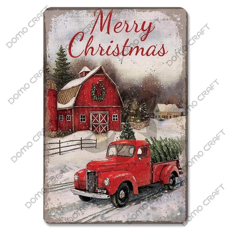 Retro Christmas Decor Vintage Metal Tin Sign with Cake Music Box Christmas Tree for Bakery Candy Shop Home Wall Art