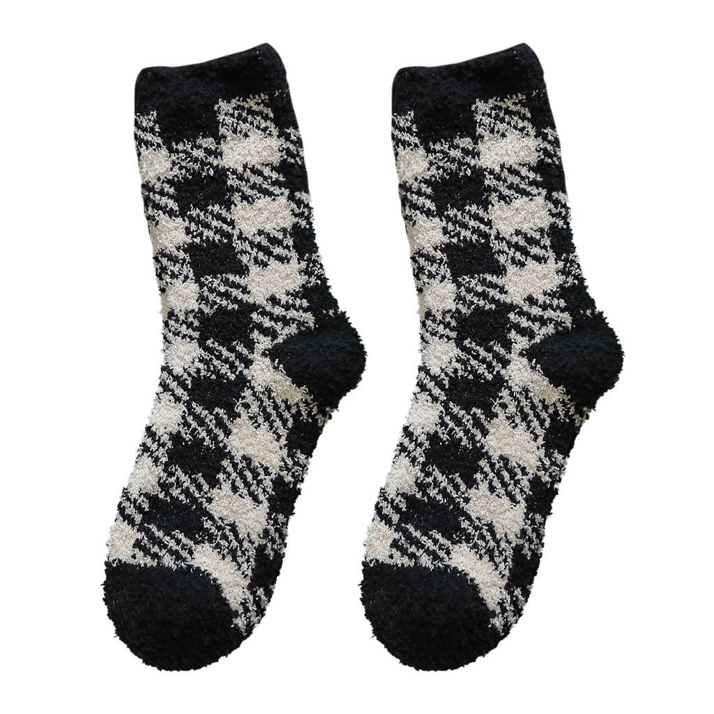 Fashion Home Women Girl Soft Bed Floor Plaid Socks Warm Sleeping Mid Stockings
