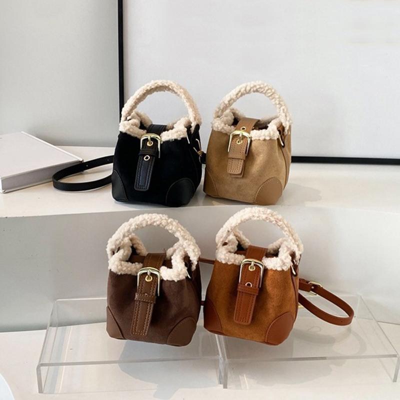 Autumn and Winter Women's Shoulder Bag Casual Retro Plush Bag Versatile Mini Portable Bucket Crossbody Bag KTY