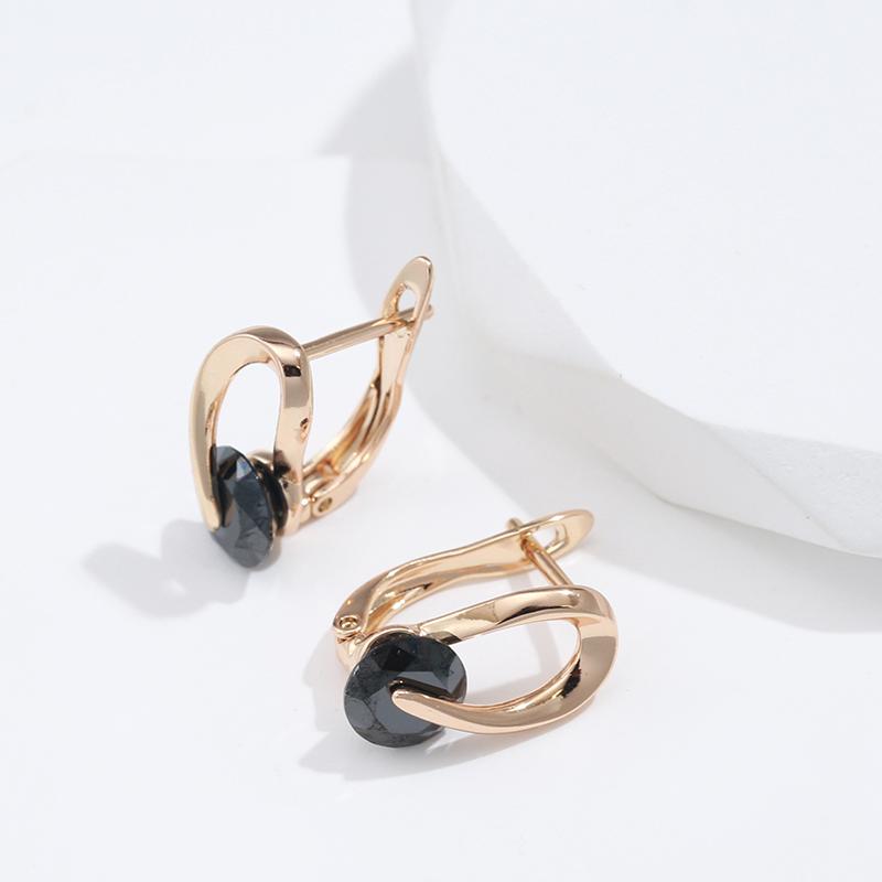 Trend Personality Shiny  Rose Gold Earrings Simple Sexy Korean Party Black Natural Zircon Earrings Fashion Lady Earring