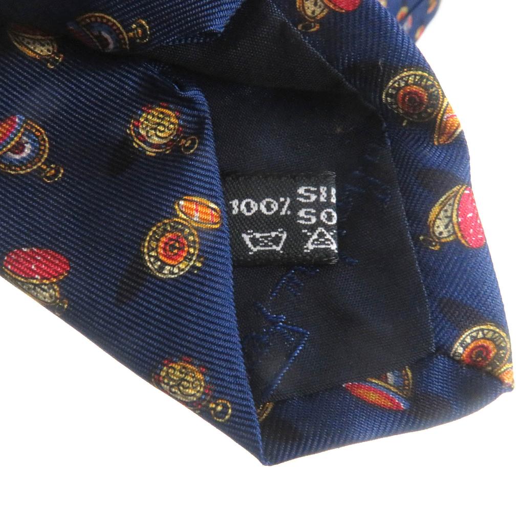 Salvatore Ferragamo tie Pocket watch all-over pattern wide tie Navy silk mens Used