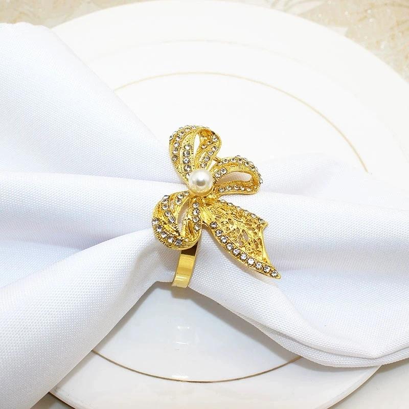 6pcs/lot High End Restaurant Bow Napkin Rings Metal Napkin Holder, Table Decoration and Accessories Wedding Napkin Ring