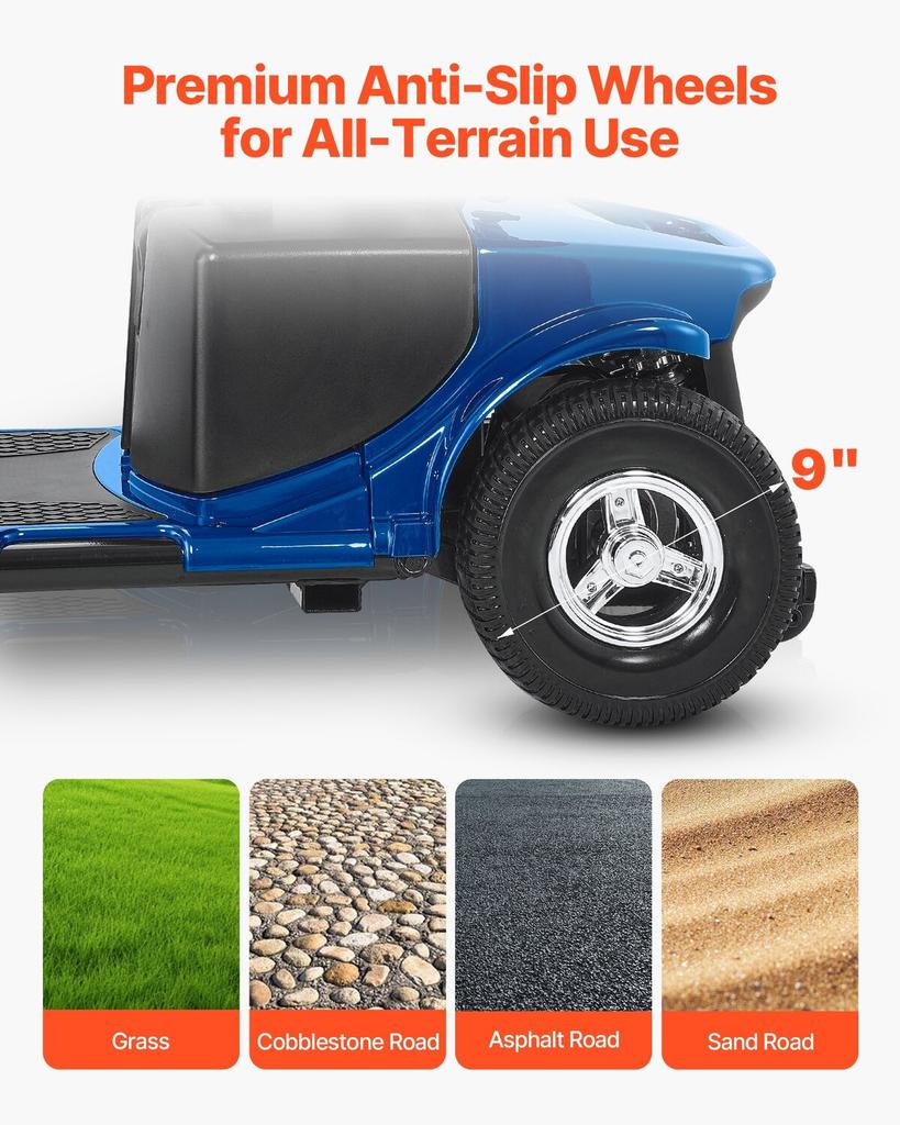 4-Wheel Folding Mobility Scooter for Adults & Seniors, Electric Mobility Scooter with 25KM Long Range, All Terrain Travel Wheelchair with Anti-slip