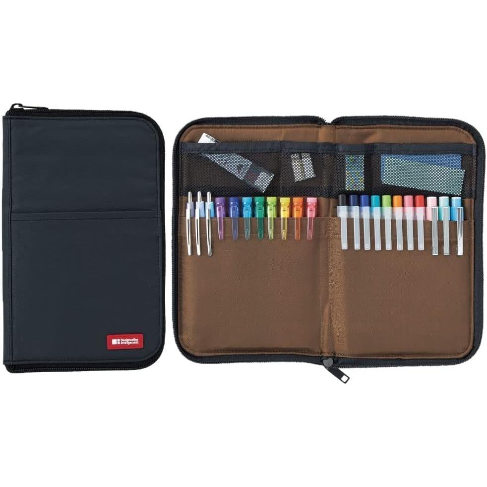 [Lihit Lab] Flat Pen Case - Black Pen Holder, Slim and Stylish