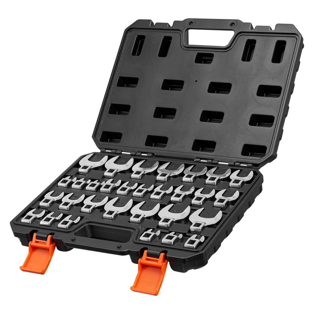 VEVOR Crowfoot Wrench Set, 3/8" Drive, 30-Piece Metric and SAE Size Crows Foot Wrenches, Cr-Mo Alloy Steel, with Storage Case