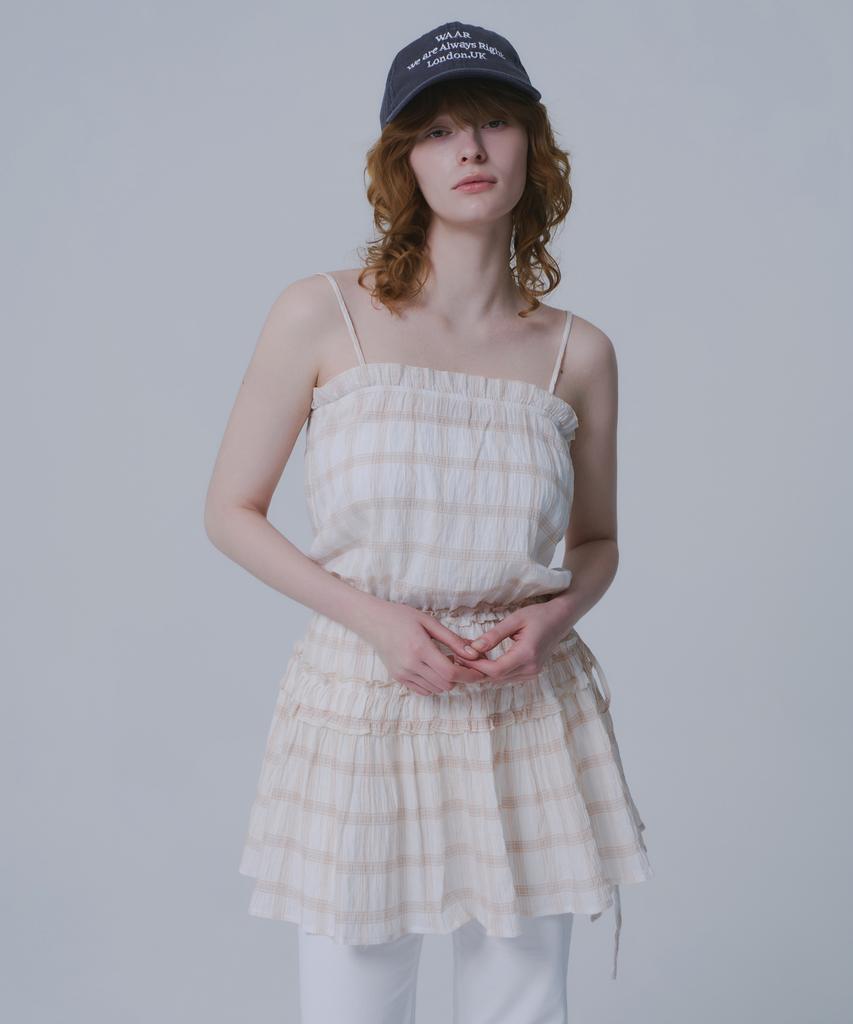 War For Woman Whd-02 Check Shirred Dress_Beige