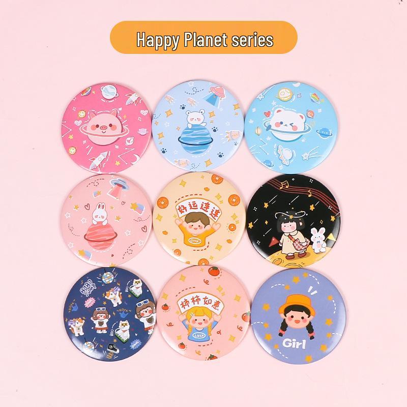 Mini Creative Cartoon Makeup Mirror for Girls - Cute, Portable, Round, and Customizable. 6.8 cm