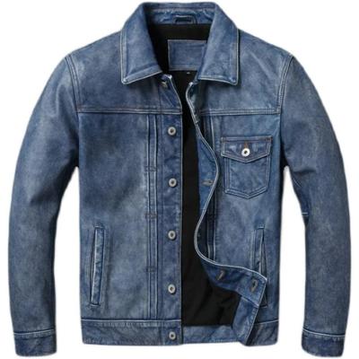 Giacca in vera pelle blu vintage taglia cinese da uomo 506 stile slim fit corto in pelle di vacchetta da uomo cappotto in pelle autunno