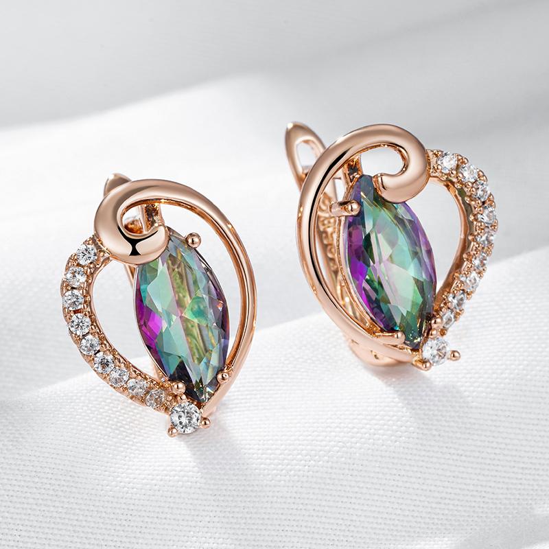 Kienl  Trend  Rose Gold Color Heart Drop Earring For Women Shiny Colorful Natural Zircon Accessories Daily Fine Jewelry
