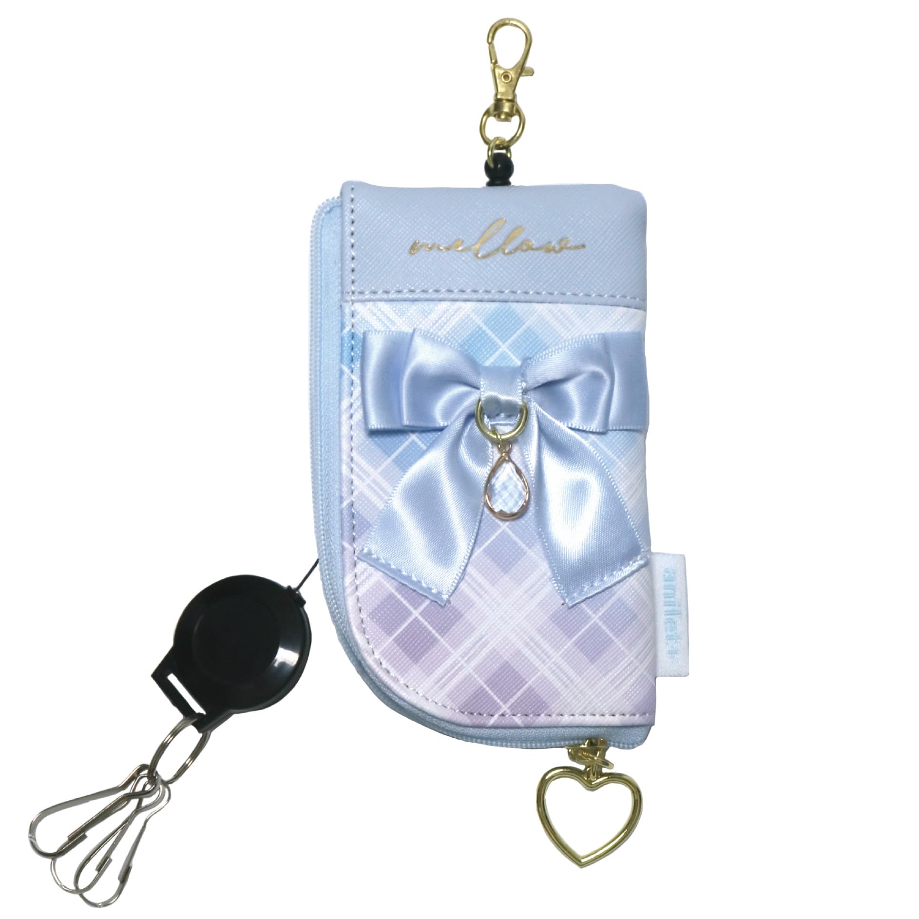 Ribbon check key case pass case LB commuter pass for синий