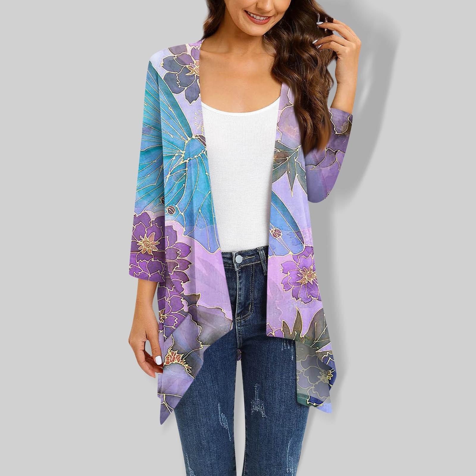 

Женский кардиган неправильной формы с градиентным принтом и рукавами три четверти, куртка с карманами XL фиолетовый