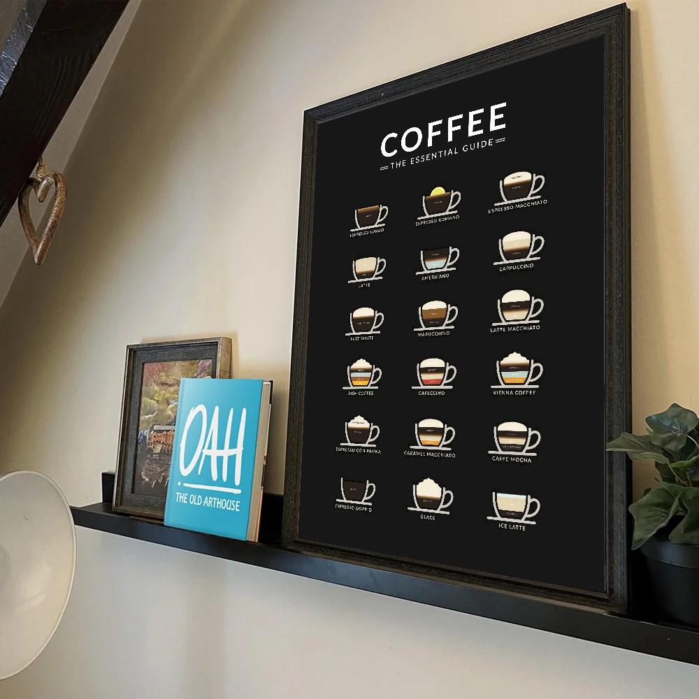 1pc Coffee Essential Guide Poster Self-adhesive Art Waterproof Paper Sticker Coffee House Bar Room Wall Decor