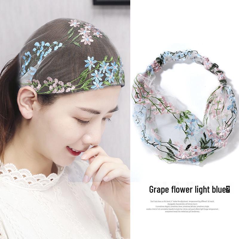 Spring & Summer Women's Embroidered Wide Headband - Sweet Korean Style Hair Accessory