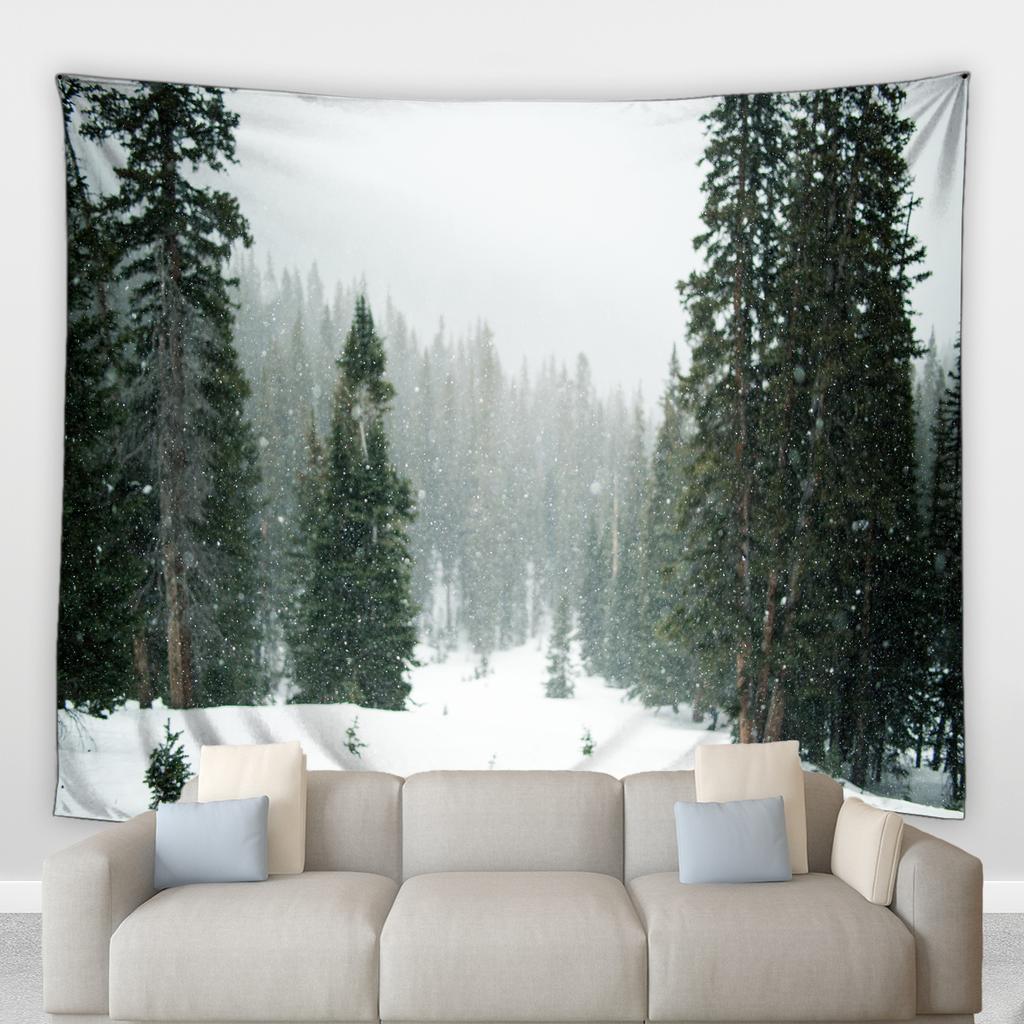 Home Decoration Jul Vinter Skog Landskap Utskrift Polyester Polsk på veggen hengende rom bakgrunn tapiz