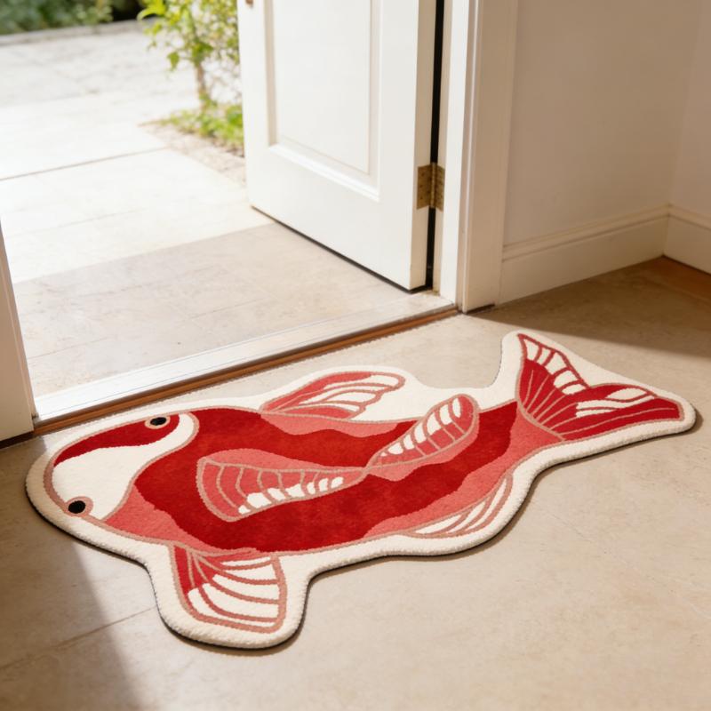 

Good Luck Koi Carp Carpets for Living Room Cute Funny Bedroom Decor Carpet Fluffy Soft Irregular Rug Home Thick Plush Floor Mat 50x120cm