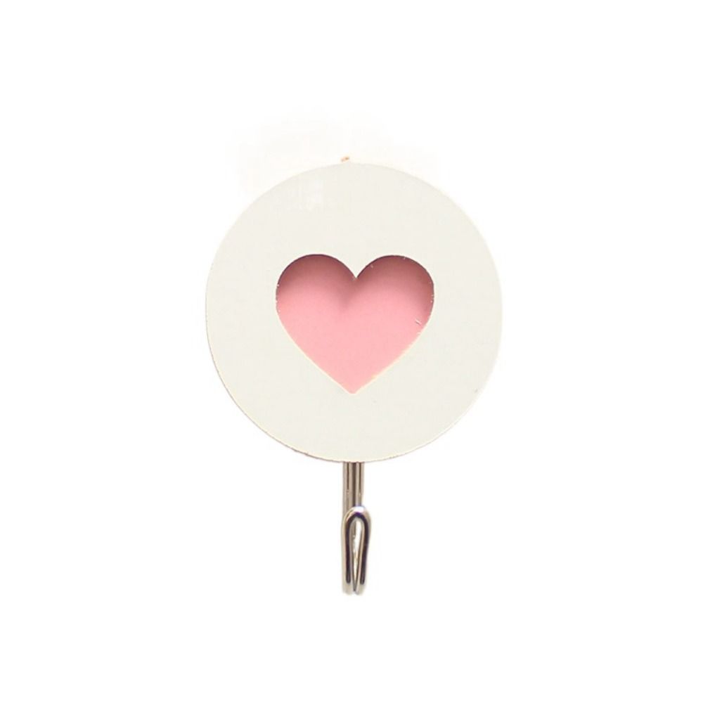 Creative Wooden Wall Hook No Punching Decorative Heart Shaped Hook Self-adhesive Key Holder Home