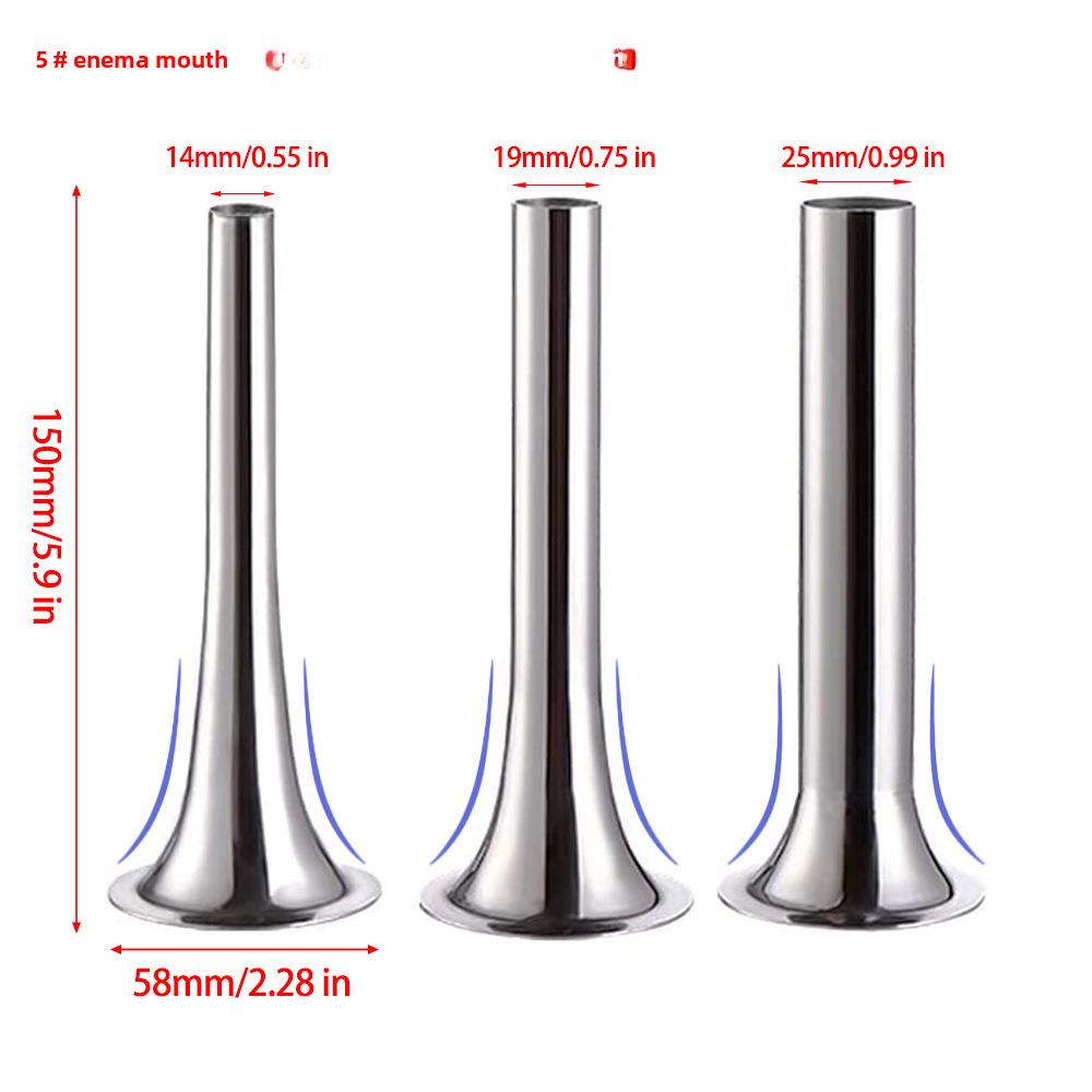 Stainless Steel Meat Grinder Accessories: Knife, Blade, Hole Plate, Sausage Stuffer, and Grinder Rod.
