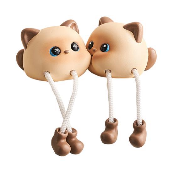 2 Pcs Cartoon Shelf Legs Funny Resin Sitter with Dangling Persimmon/Cat/Pear Figurine