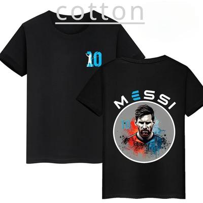 Lionel Messi #10 Double-Sided Print T-Shirt, Unisex Soccer Fan Streetwear Tee, 100% Cotton Casual Football Top