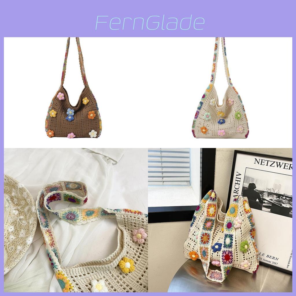 Handwoven Straw Tote Bag With Flower Decoration For Summer Beach Vacation