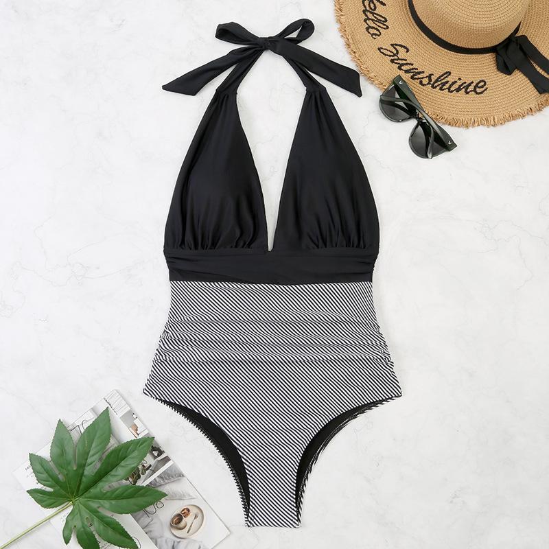 Women’s Printed Halter Monokini Bathing Suit One-Piece Padded Swimsuit, Backless Bikini Swimwear