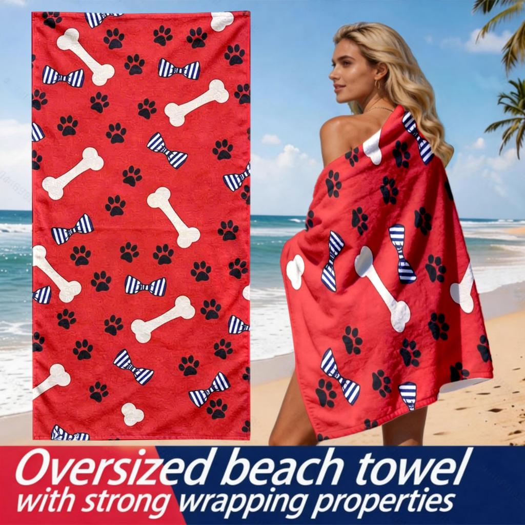 Retro cartoon paw print theme polyester microfiber beach towel is highly absorbent, suitable for swimming and beach outings