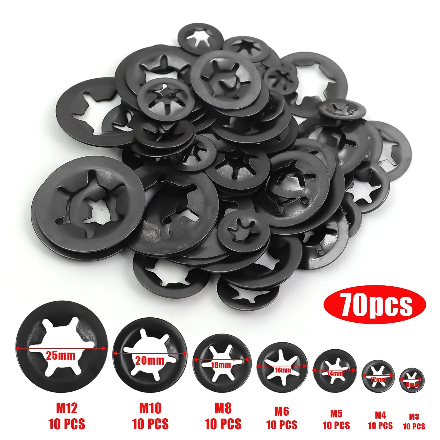 

Wholesale Internal Tooth Star Lock Washers Assortment Kit Push on Locking Washers Quick Speed Star Nut Locking Clips Fastener 70PCS(1Set)