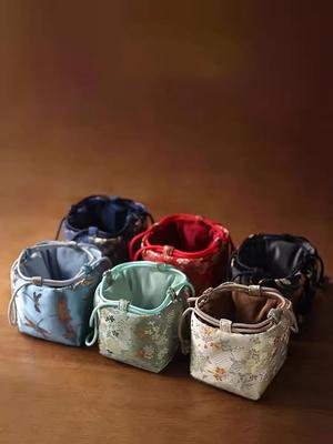 Thickened Handmade Storage Travel Bag, Tea Caddy Teacup Tea Set, Teapot Medium Cloth Bag, Tea Accessory, Embroidery Hand Bag