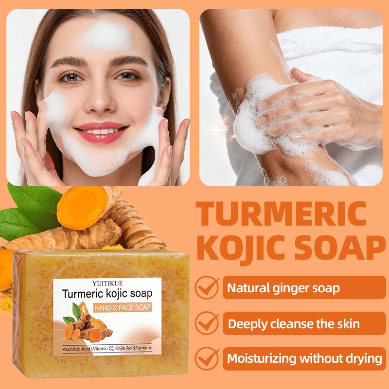 Turmeric Kojic Soap Rich In Kojic Acid, Turmeric, and Collagen, Natural Ginger Soap for Deep Moisturizing, Cleansing, Brightening, and Thick Lather