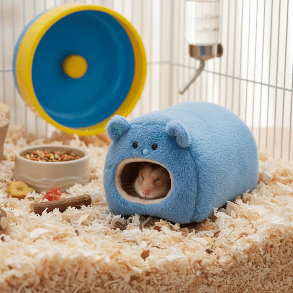 Cartoon Bear Shape Hamster Warm Bed Fleece Cute Hamster Cage Bed Cozy with Mat Pet Sleep Nest Small Pet