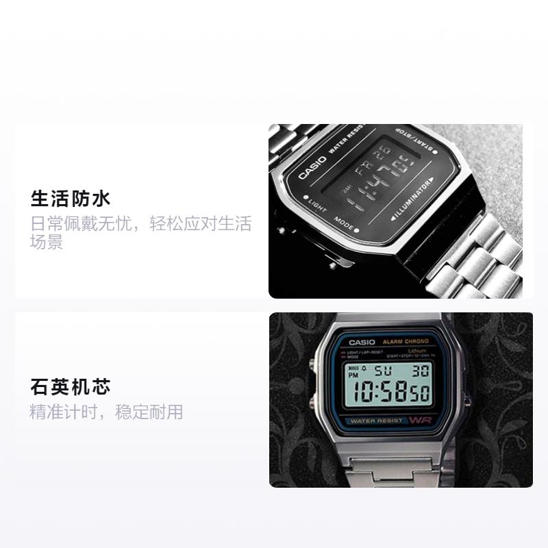

CASIO retro simple casual fashion electronic small silver block black sports waterproof watch Quartz same style for men and women b A158WA-1+A168WEM-1 чёрный