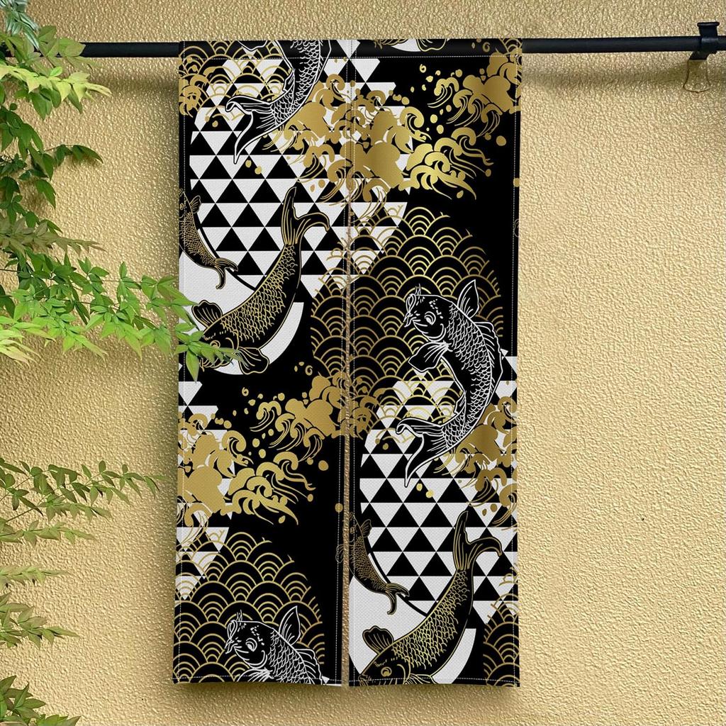 Qinunipoto Noren Japanese Style Carp and Wave Pattern Noren Width 85 X Length 150 Cm Interior Blindfold Stylish Blinds Light Blocking Room Divider
